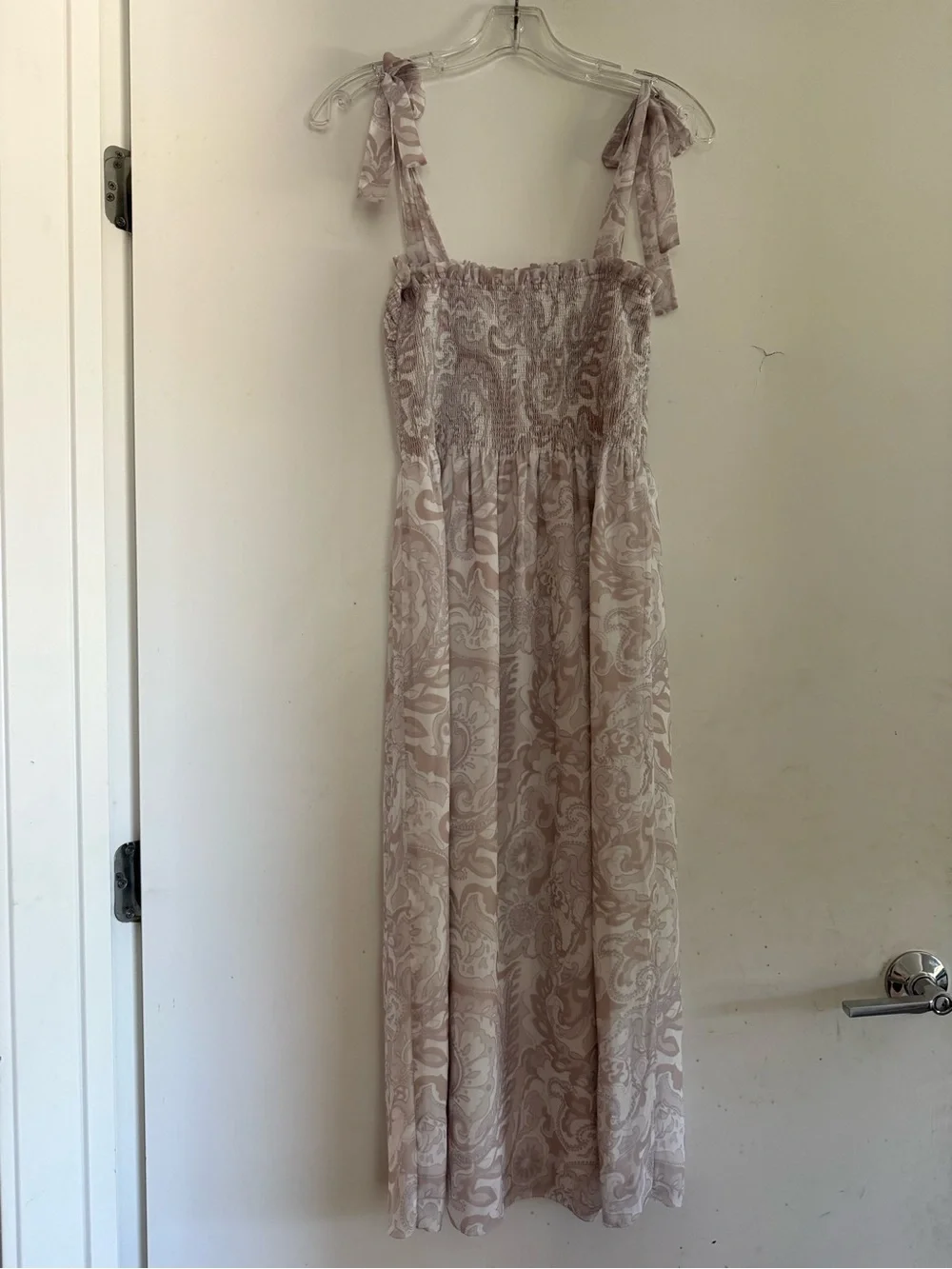 Aritzia Wilfred The Golden Hour Smocked Bodice Tie Straps Midi Deess Size S